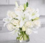 Elegant White Lily and Rose Bouquet