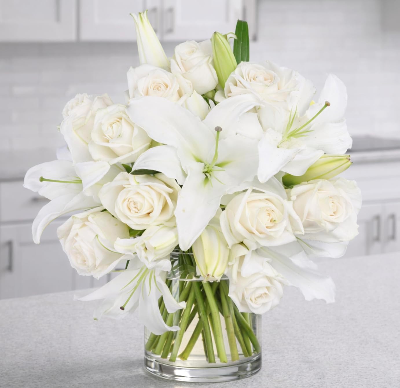 61xr8mXlC-L._AC_SL1382_.jpg Elegant White Lily and Rose Bouquet - Image 1